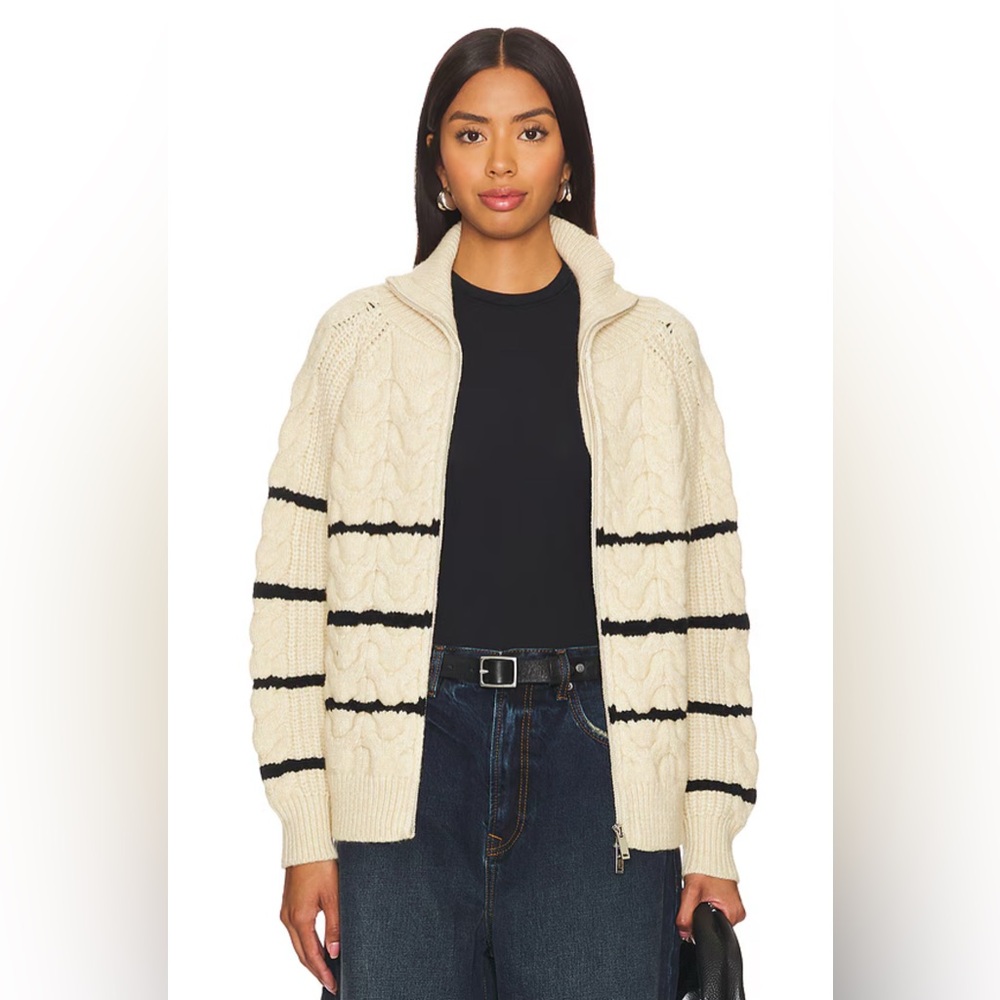 Line & Dot Cream and Black Cardigan with Nautical Stripes